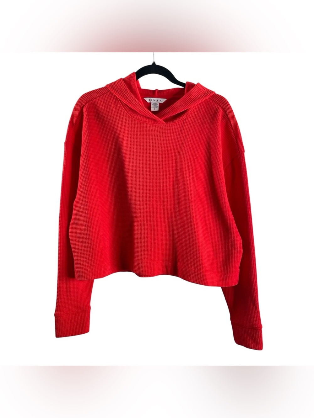 Athleta Bright Red Coaster Waffle Knit Hooded Pullover Hoodie $89